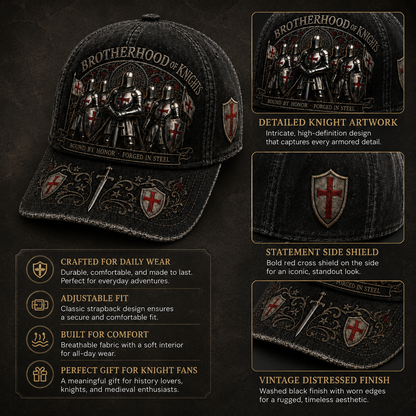 ⚔️ "Brotherhood of Knights" Vintage Cap: Distressed Cotton Baseball Hat for Men! 🛡️