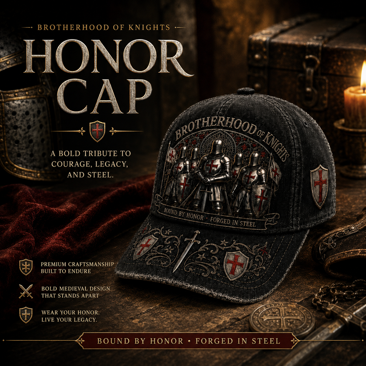 ⚔️ "Brotherhood of Knights" Vintage Cap: Distressed Cotton Baseball Hat for Men! 🛡️
