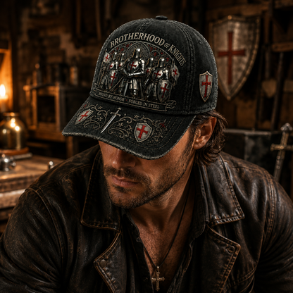 ⚔️ "Brotherhood of Knights" Vintage Cap: Distressed Cotton Baseball Hat for Men! 🛡️