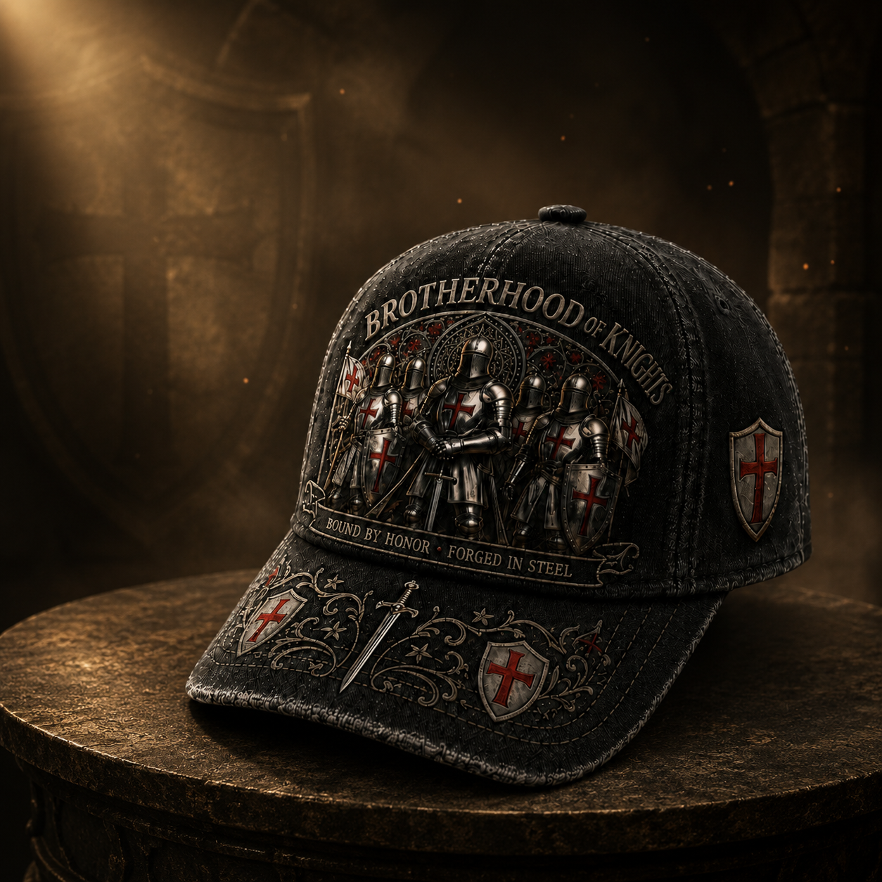 ⚔️ "Brotherhood of Knights" Vintage Cap: Distressed Cotton Baseball Hat for Men! 🛡️