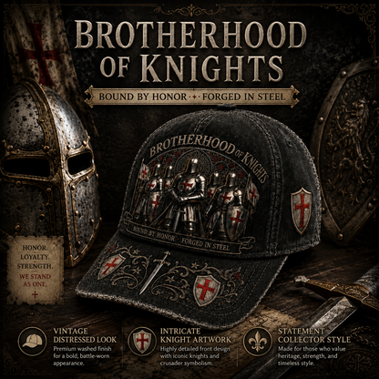 ⚔️ "Brotherhood of Knights" Vintage Cap: Distressed Cotton Baseball Hat for Men! 🛡️