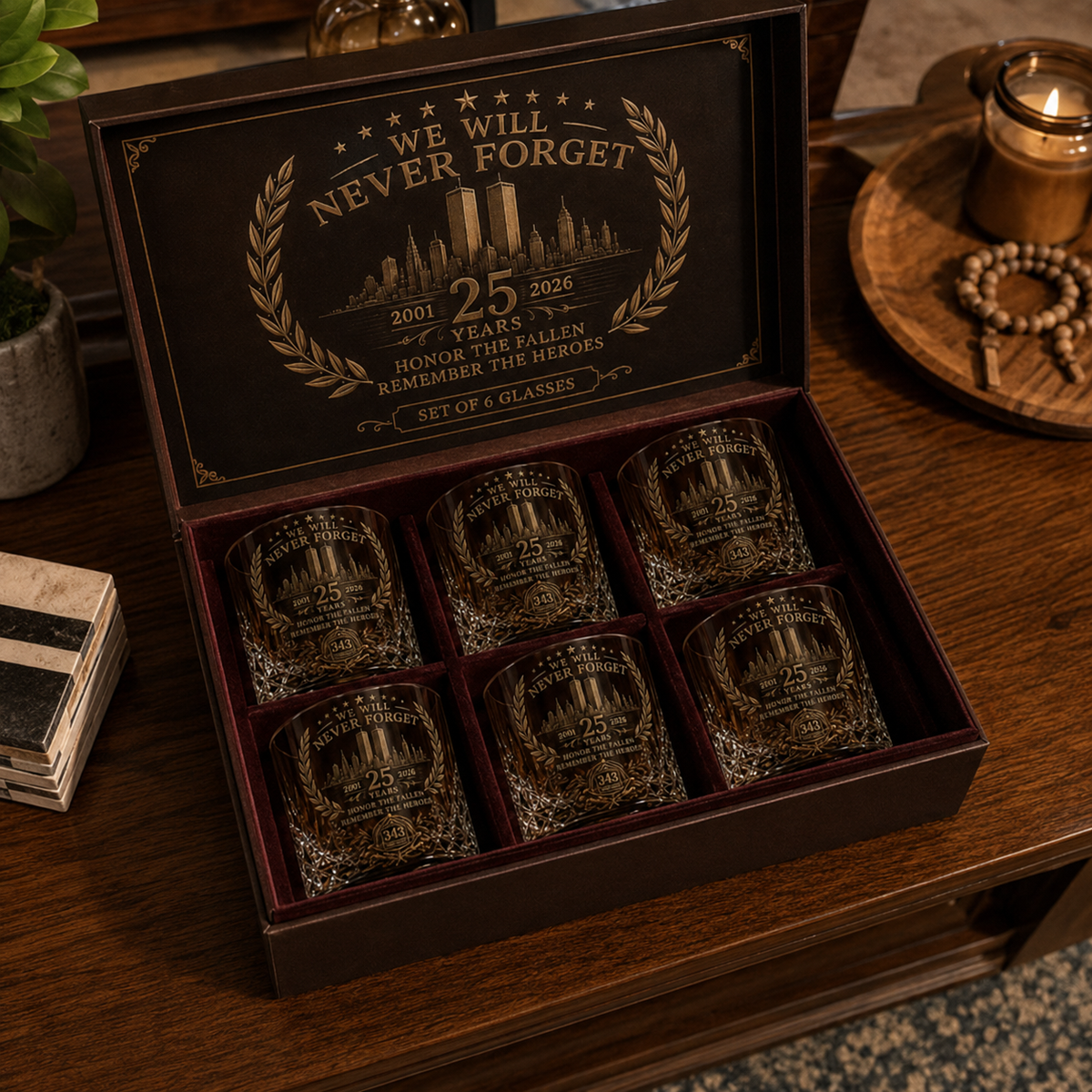 🕯️🇺🇸 9/11 25th Anniversary Whisky Decanter Set — Commemorative Tribute to 343 Heroes