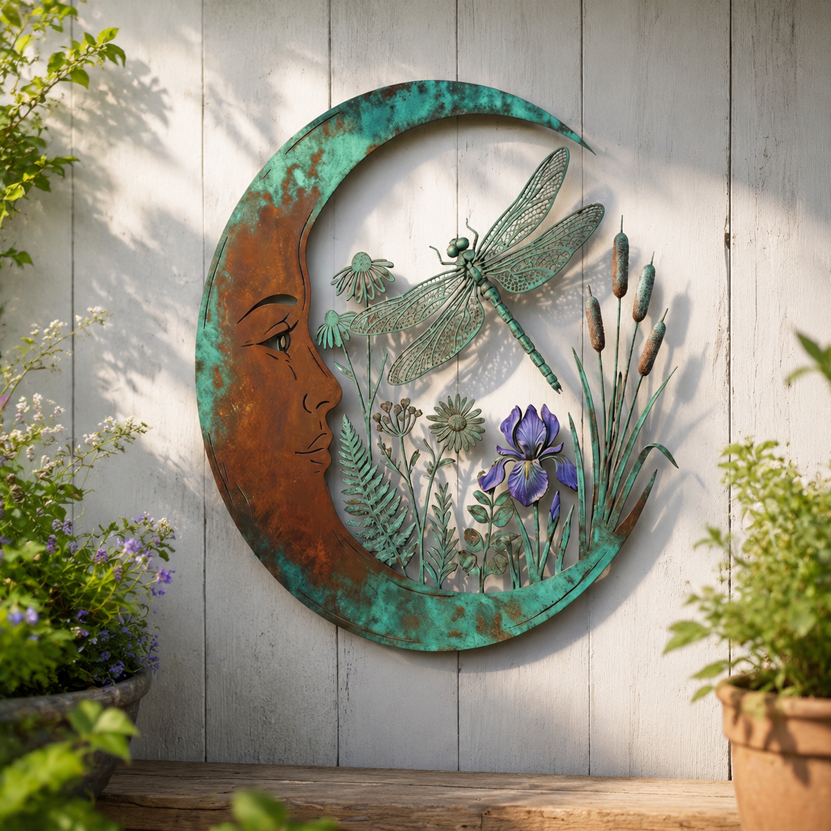 🌙 Celestial Moon & Bee Wall Decor: Whimsical Rustic Outdoor Garden Ornament! 🐝