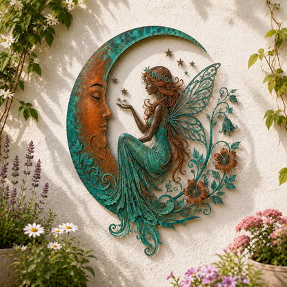 🌙 Celestial Moon & Bee Wall Decor: Whimsical Rustic Outdoor Garden Ornament! 🐝