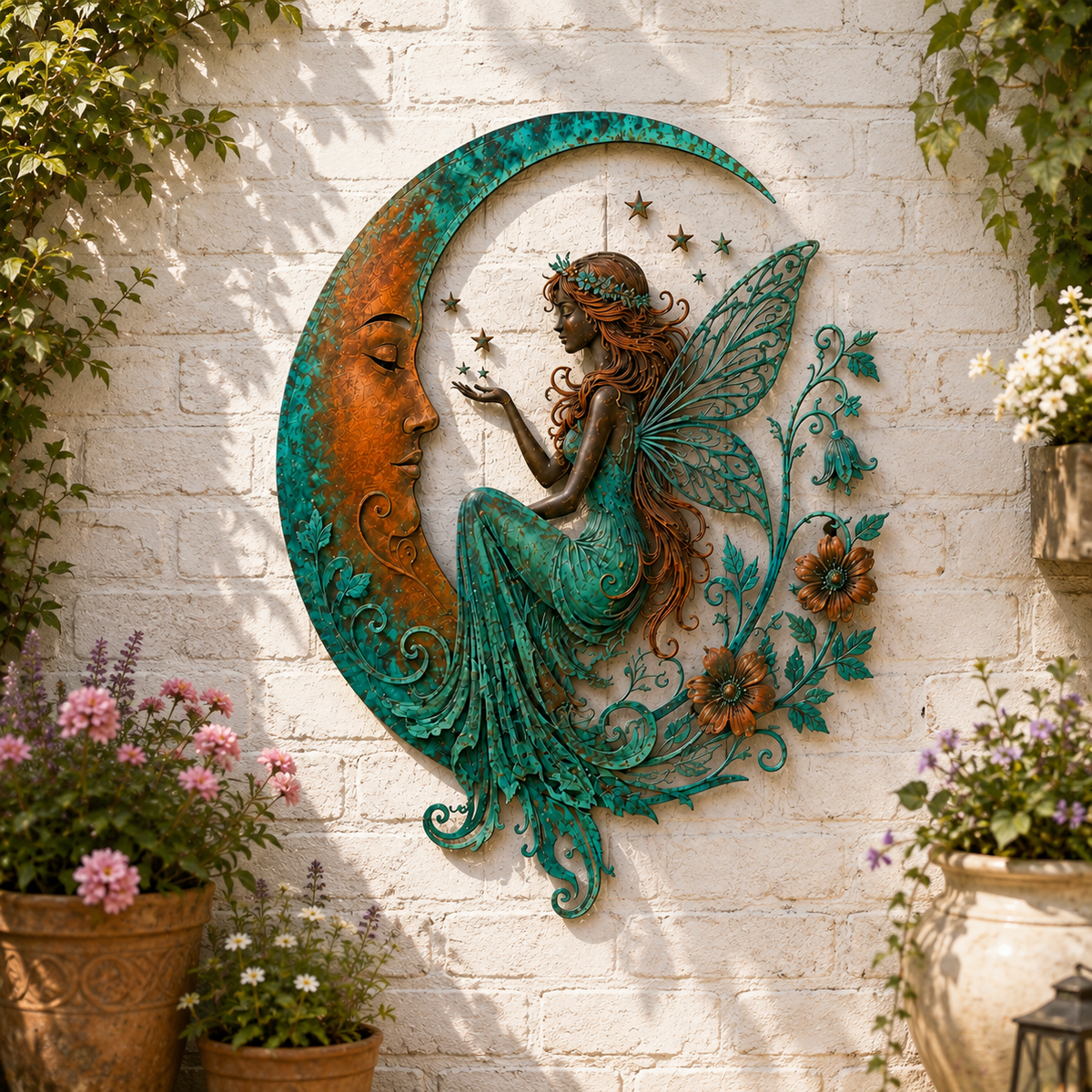 🌙 Celestial Moon & Bee Wall Decor: Whimsical Rustic Outdoor Garden Ornament! 🐝