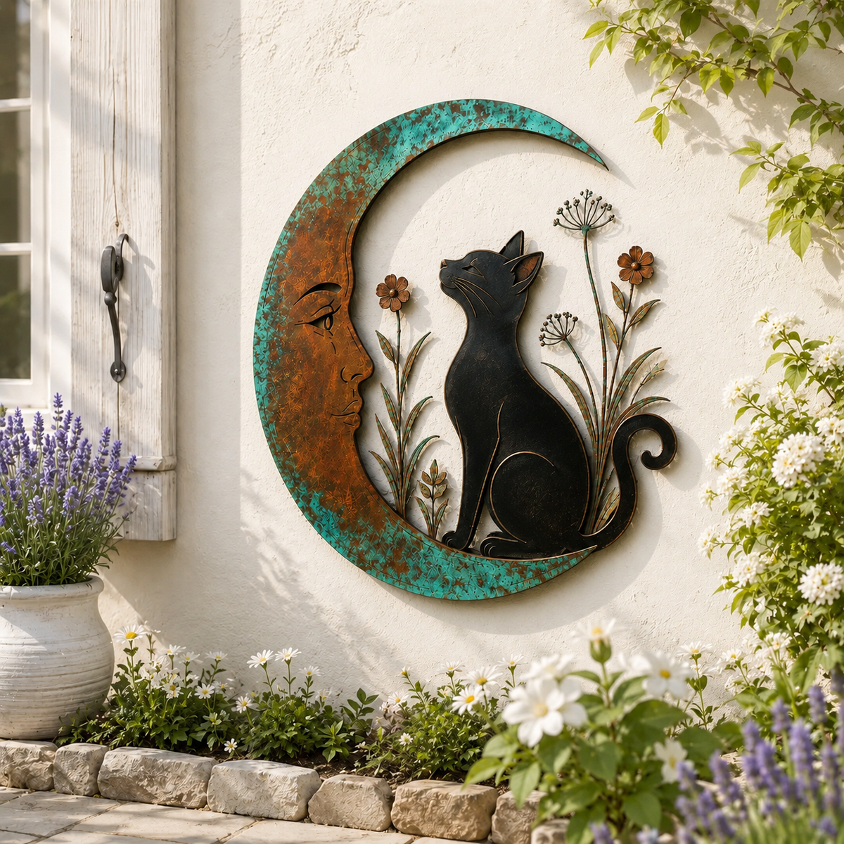 🌙 Celestial Moon & Bee Wall Decor: Whimsical Rustic Outdoor Garden Ornament! 🐝