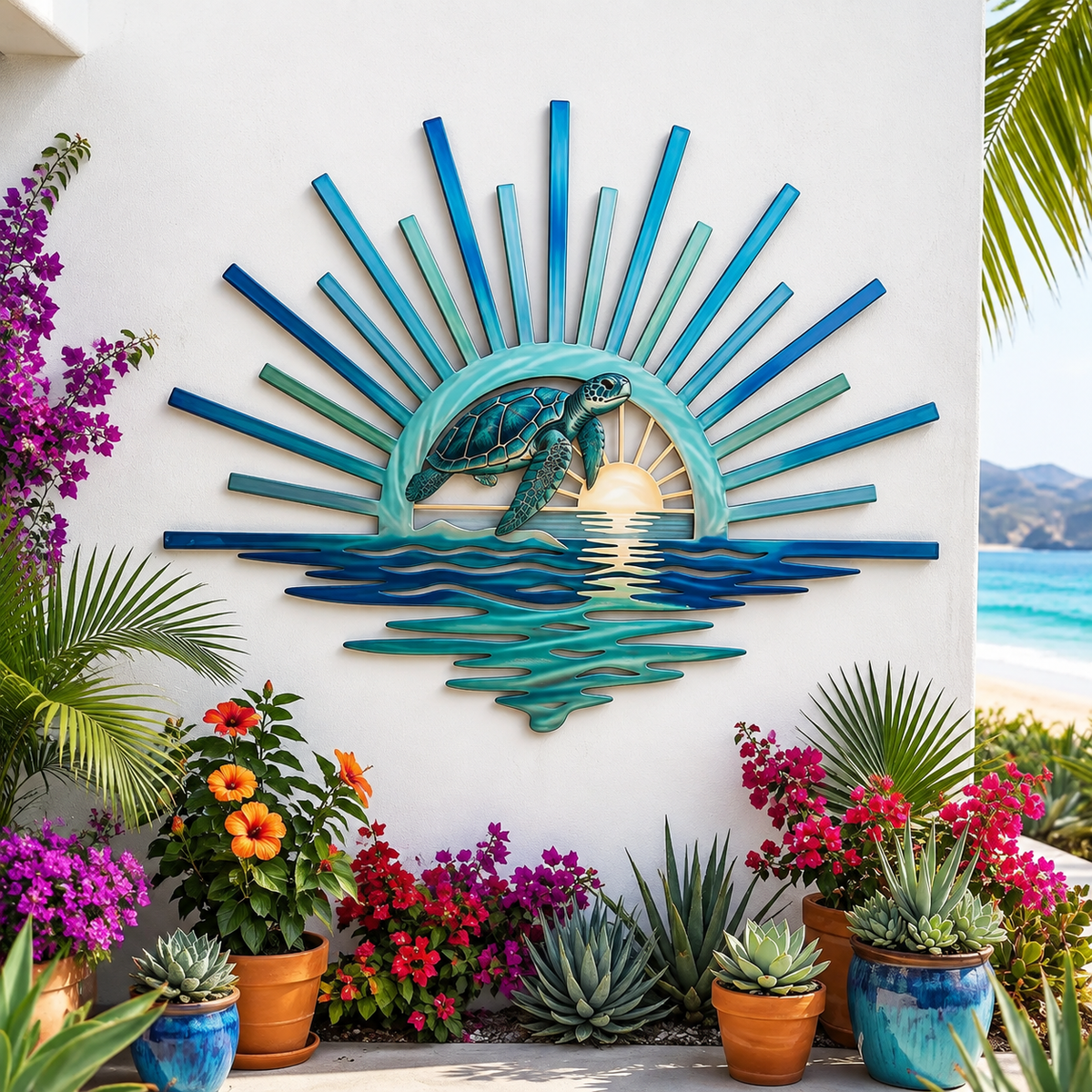 🌊 ‘Legend of the Sunset Tides’ Metal Wall Art: Coastal Ocean Sunset Decor! 🌅