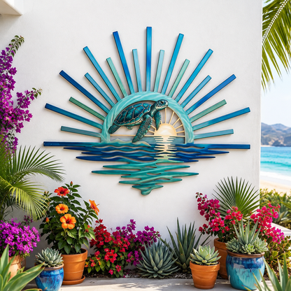 🌊 ‘Legend of the Sunset Tides’ Metal Wall Art: Coastal Ocean Sunset Decor! 🌅
