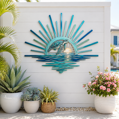 🌊 ‘Legend of the Sunset Tides’ Metal Wall Art: Coastal Ocean Sunset Decor! 🌅