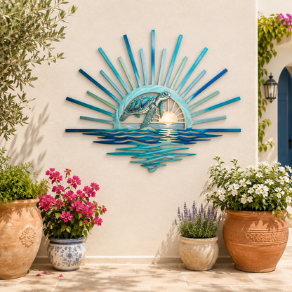 🌊 ‘Legend of the Sunset Tides’ Metal Wall Art: Coastal Ocean Sunset Decor! 🌅