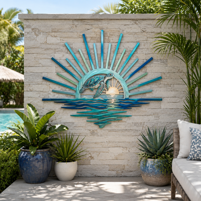 🌊 ‘Legend of the Sunset Tides’ Metal Wall Art: Coastal Ocean Sunset Decor! 🌅