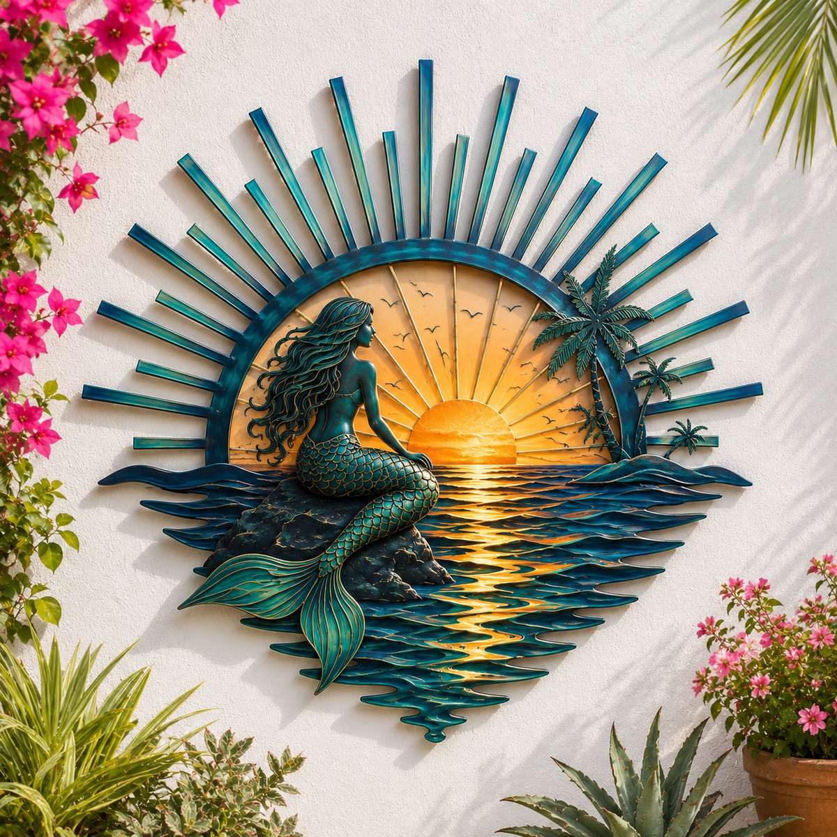 🌊 ‘Legend of the Sunset Tides’ Metal Wall Art: Coastal Ocean Sunset Decor! 🌅
