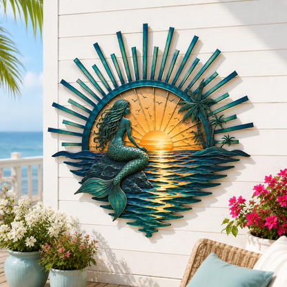 🌊 ‘Legend of the Sunset Tides’ Metal Wall Art: Coastal Ocean Sunset Decor! 🌅