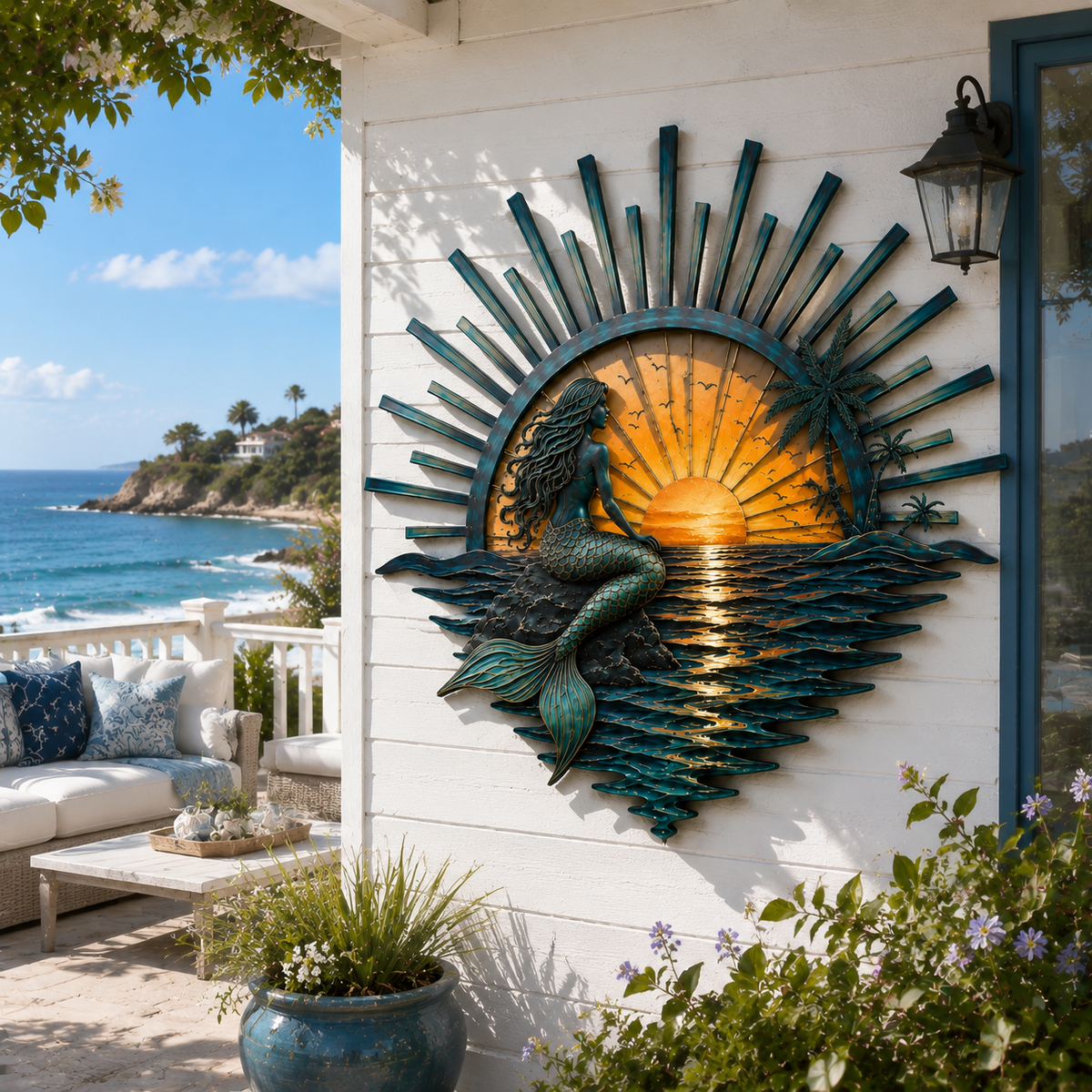 🌊 ‘Legend of the Sunset Tides’ Metal Wall Art: Coastal Ocean Sunset Decor! 🌅