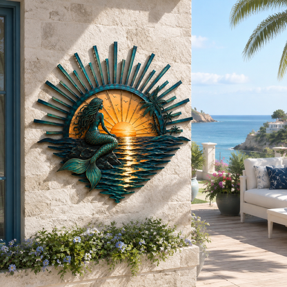 🌊 ‘Legend of the Sunset Tides’ Metal Wall Art: Coastal Ocean Sunset Decor! 🌅