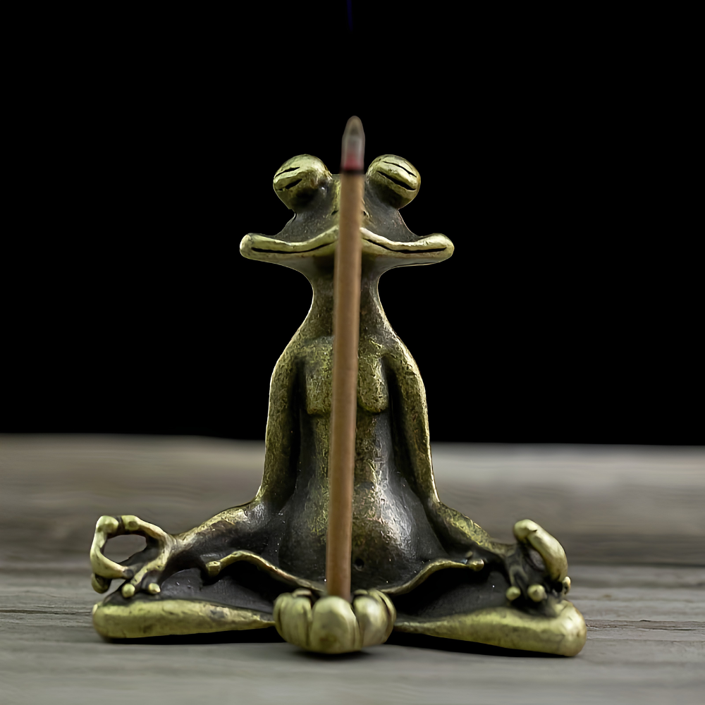 🐸🪔 Zen Frog Incense Holder — Antique Brass Finish with Ash-Catching Lily Pad Tray