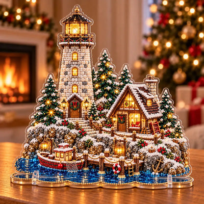 🗼DIY Pearl Diamond Christmas Lighthouse Kit -- 8 Coastal Styles, Bead-by-Bead Craft & Standing Holiday Display