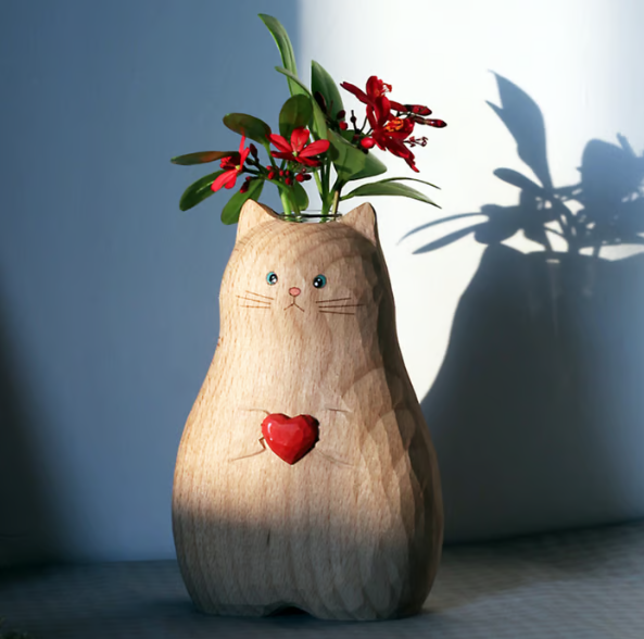 🐱Chonky Cat Vase with Heart❤️
