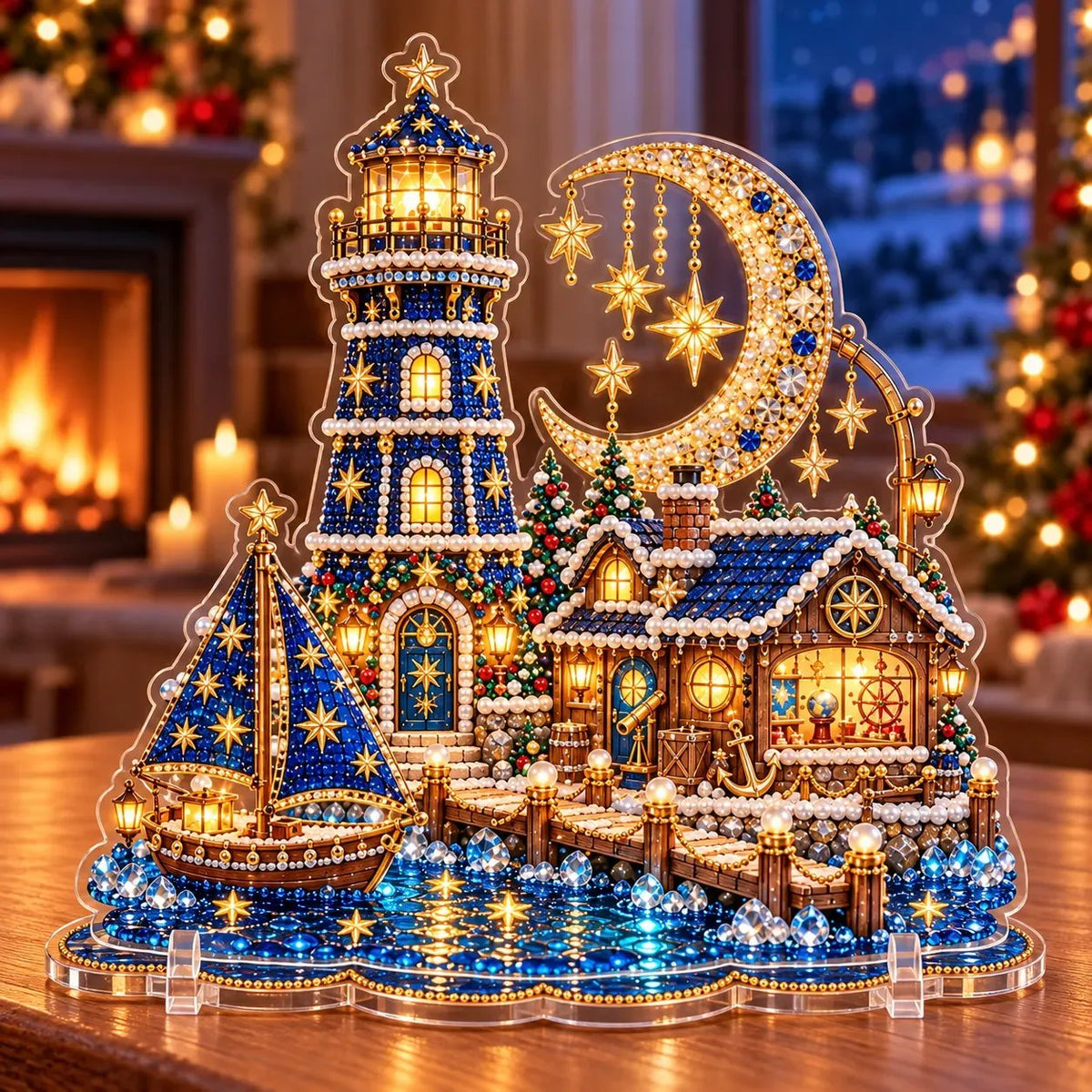 🗼DIY Pearl Diamond Christmas Lighthouse Kit -- 8 Coastal Styles, Bead-by-Bead Craft & Standing Holiday Display