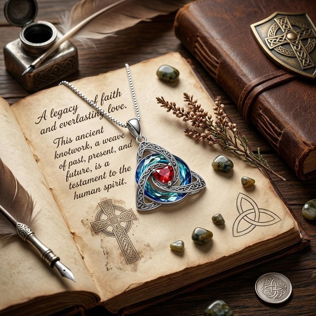🍀💎 Birthstone Celtic Trinity Knot Necklace — Personalised Irish-Scottish Keepsake in 12 Birthstone Colours