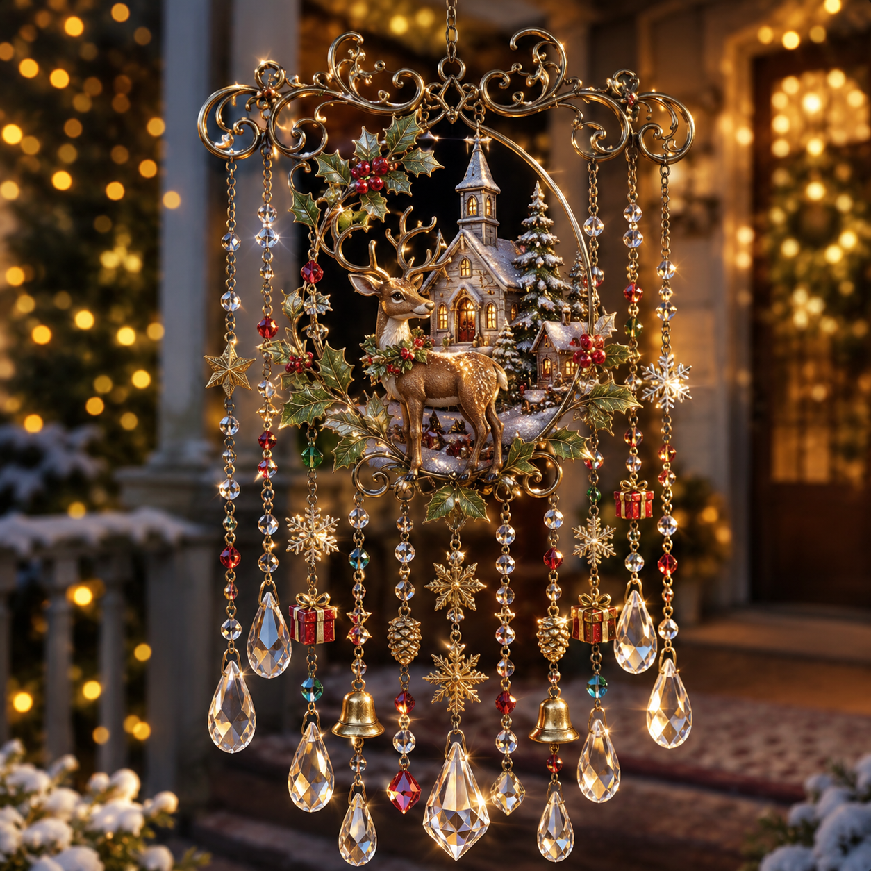 🎄 Christmas Crystal Wind Chime: Sparkling Holiday Porch & Garden Decor! ✨
