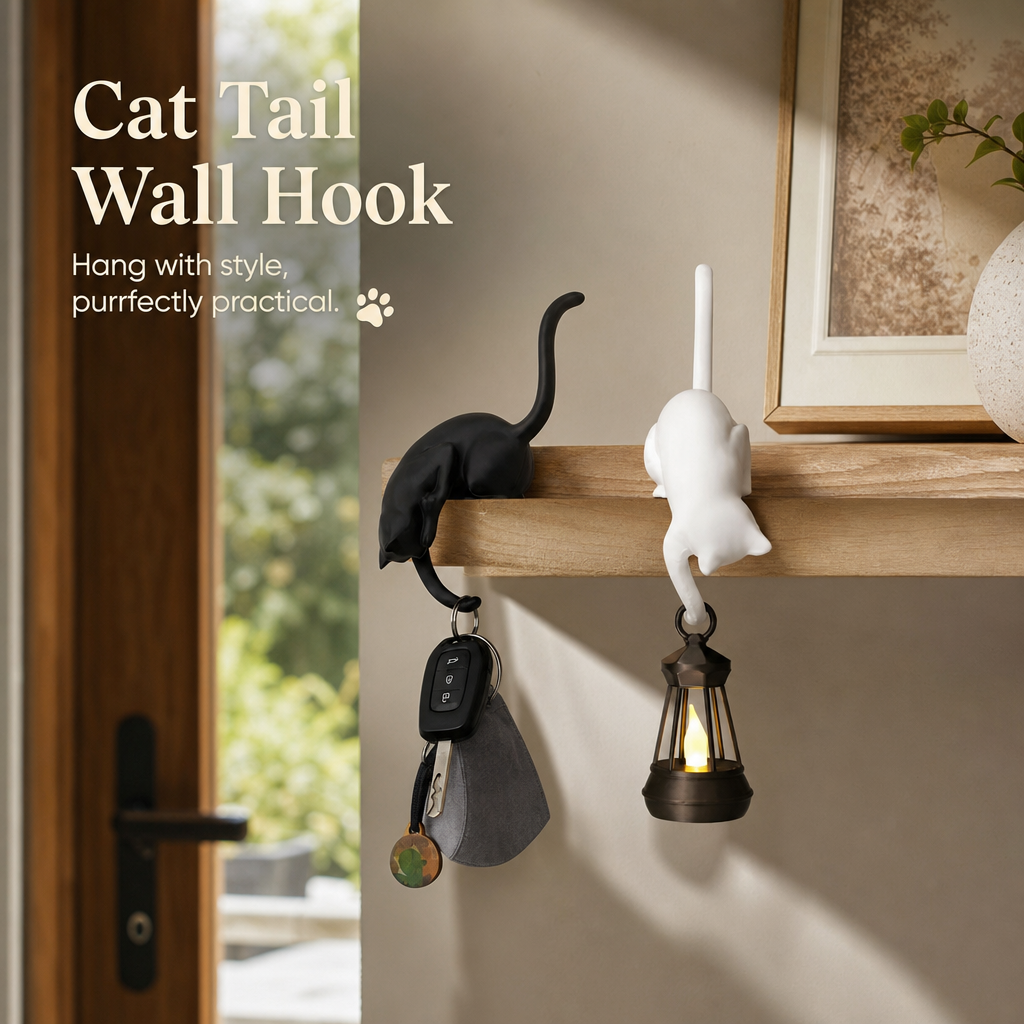 🐾 Climbing Cat Shelf Edge Hook: Cute No-Drill Key Holder & Decor! 🐈