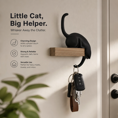 🐾 Climbing Cat Shelf Edge Hook: Cute No-Drill Key Holder & Decor! 🐈