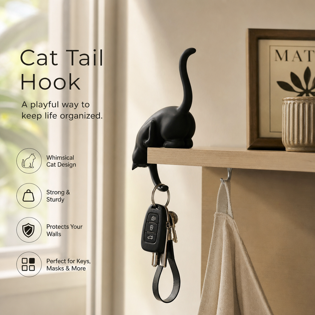 🐾 Climbing Cat Shelf Edge Hook: Cute No-Drill Key Holder & Decor! 🐈