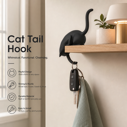 🐾 Climbing Cat Shelf Edge Hook: Cute No-Drill Key Holder & Decor! 🐈