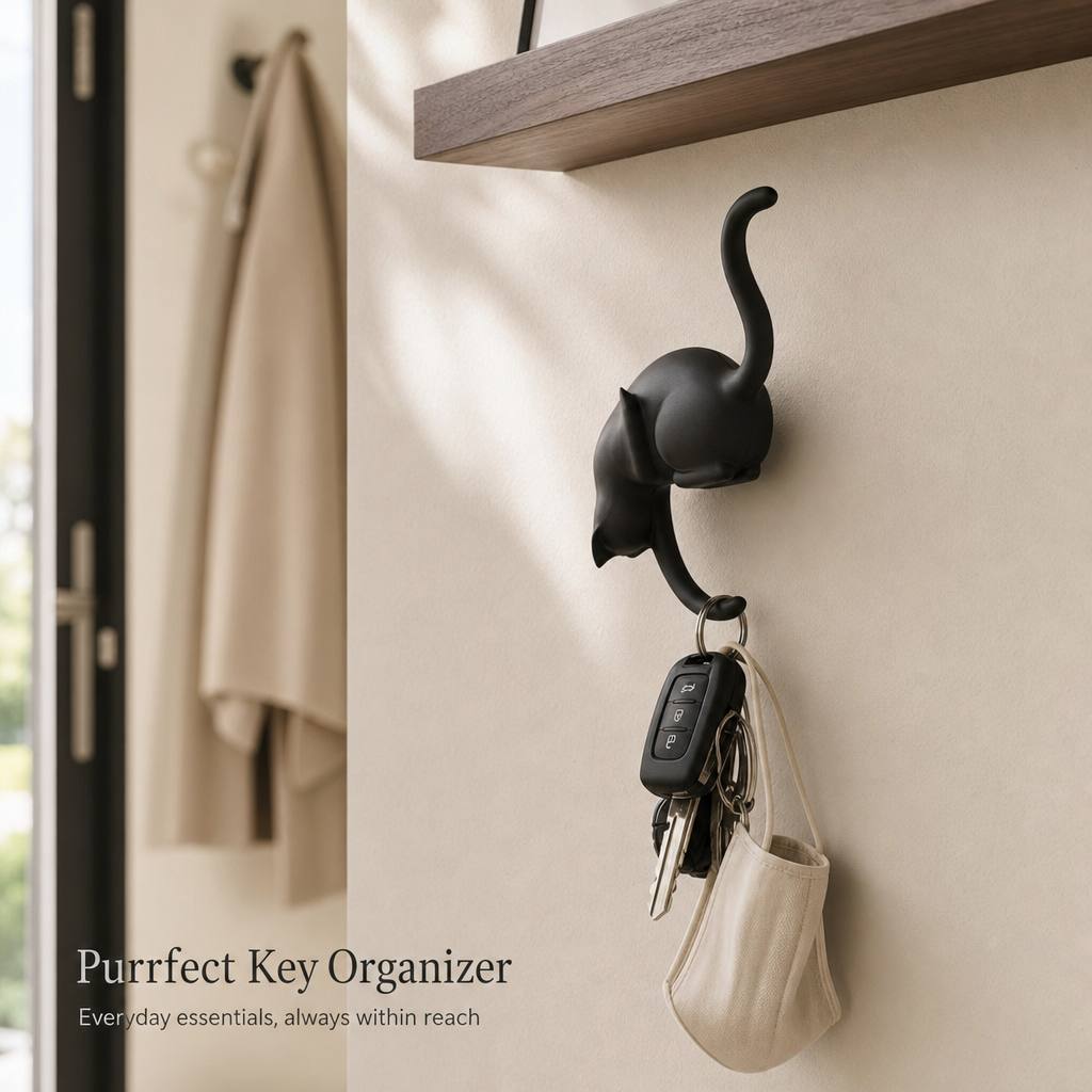 🐾 Climbing Cat Shelf Edge Hook: Cute No-Drill Key Holder & Decor! 🐈
