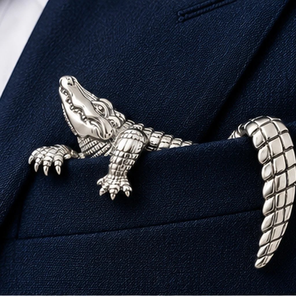 🐊✨ Sculptural Animal Metal Pocket Square