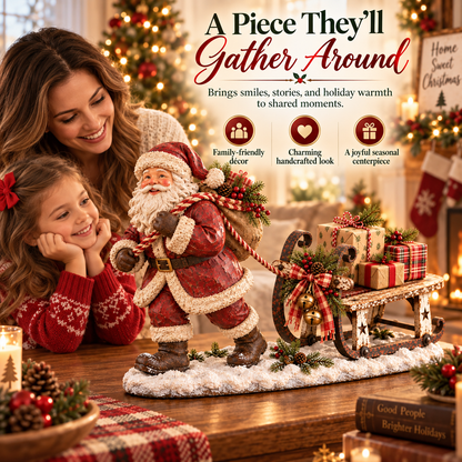 🎅🛷 Santa's Christmas Sleigh Farmhouse Table Decor — Festive Centerpiece with Gift-Filled Sleigh