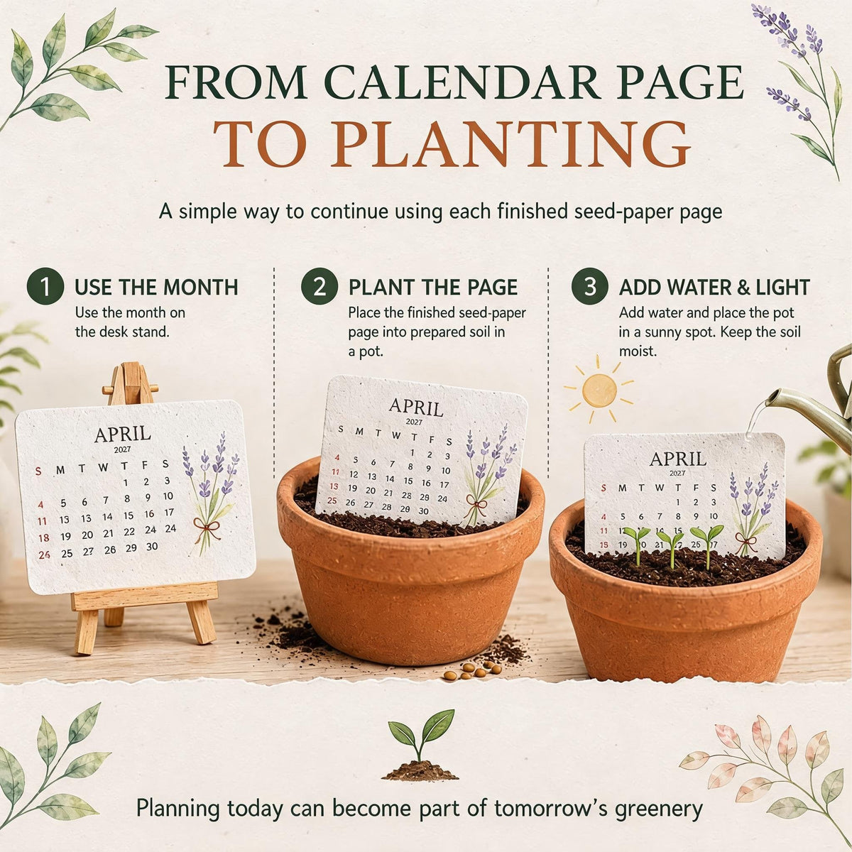 🌱 2027 Seed Paper Calendar — Plantable Eco-Friendly Gift with 12 Botanical Designs