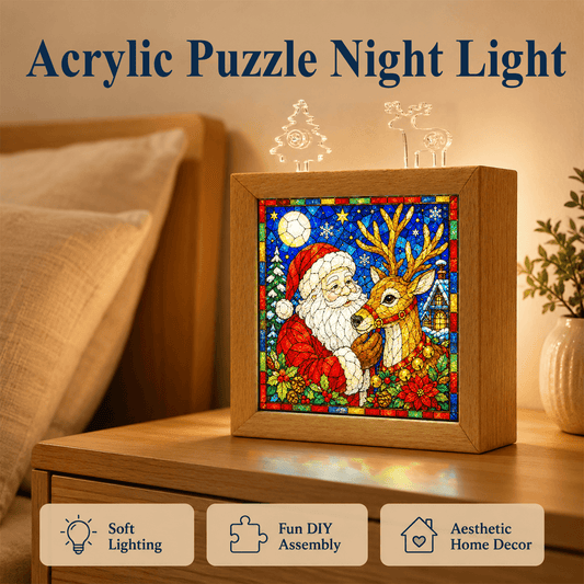 🧩🎄 Acrylic Puzzle Night Light — DIY Christmas Scene with Warm LED Glow
