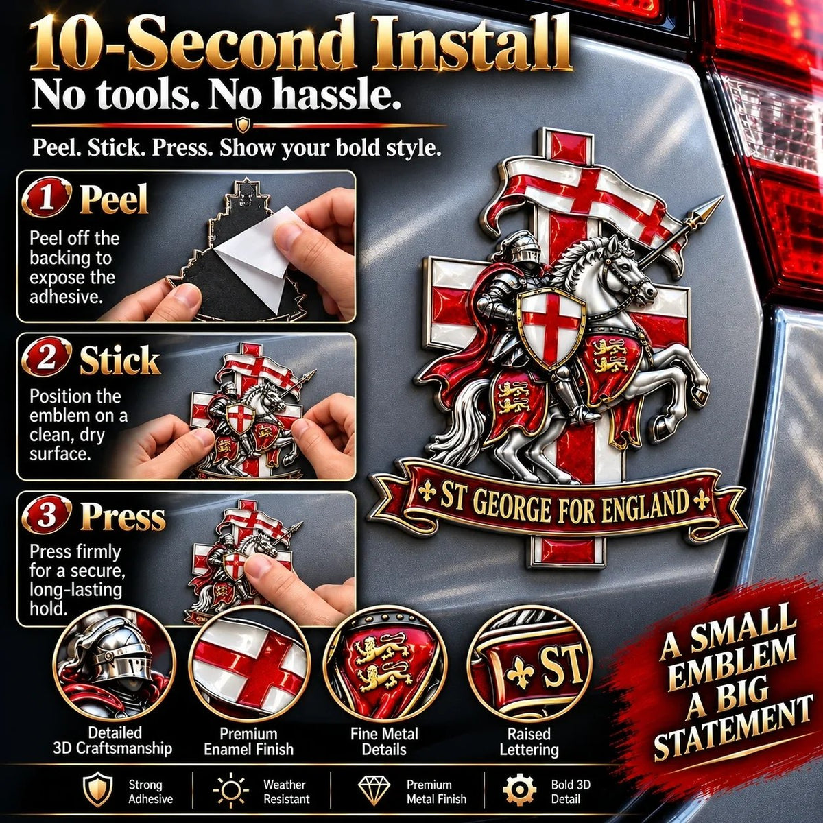 🛡️⚔️ St George Commemorative Metal Car Emblem — English Heritage Tribute with Cross of St George