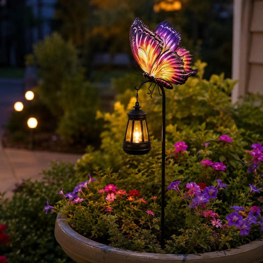 🦋☀️ Solar Butterfly Garden Light — Colourful Wing Decor with Warm Hanging Lantern