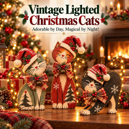 🐱Vintage Christmas Cats -- Nostalgic Hat & Bow Decor