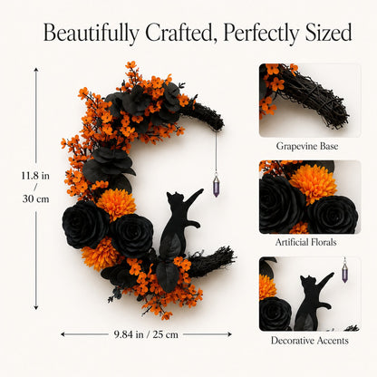 🐈⬛ Black Cat Halloween Wreath: Handcrafted Gothic Door & Autumn Decor! 🌙