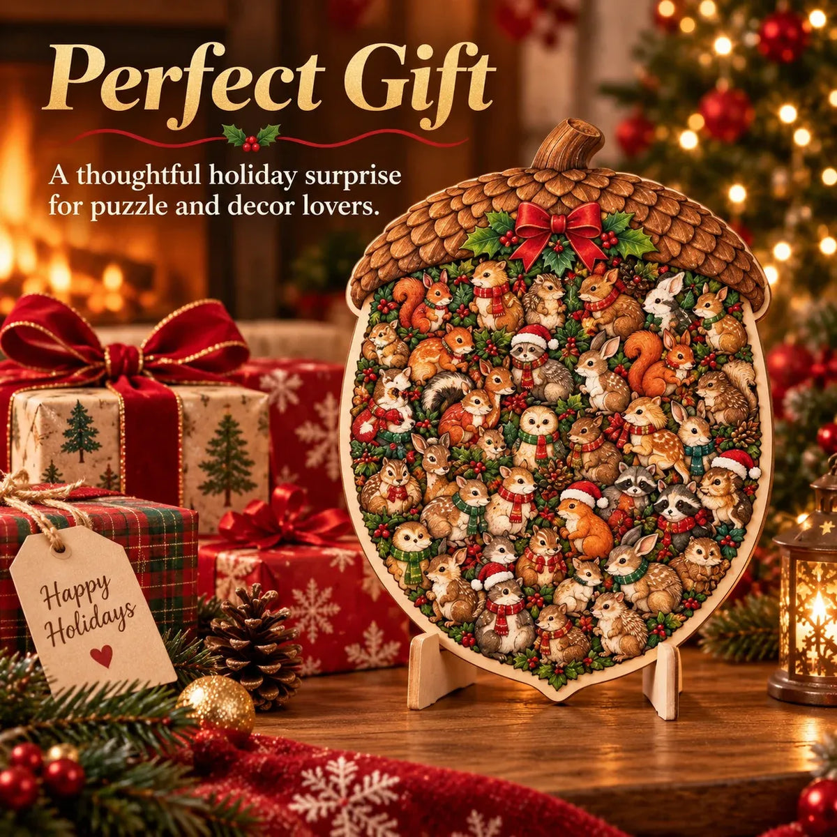 🎄🧩 Wooden Christmas Puzzle with Stand — 8 Festive Designs to Build & Display