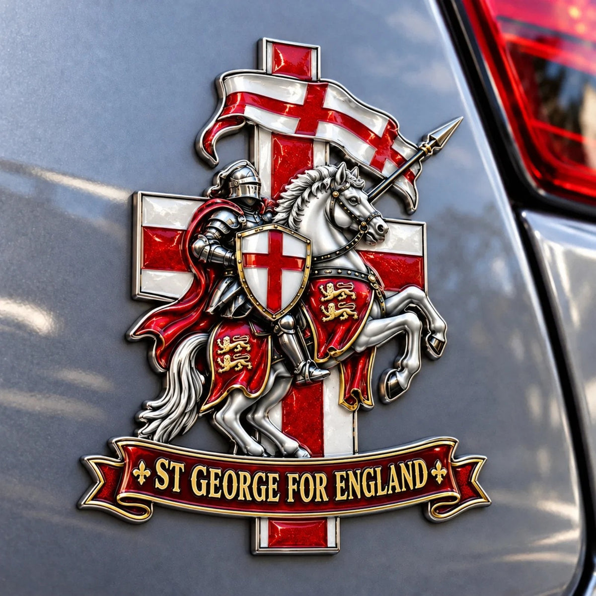 🛡️⚔️ St George Commemorative Metal Car Emblem — English Heritage Tribute with Cross of St George