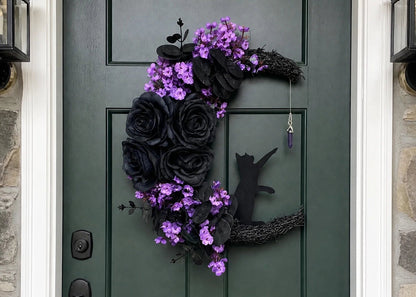 🐈⬛ Black Cat Halloween Wreath: Handcrafted Gothic Door & Autumn Decor! 🌙