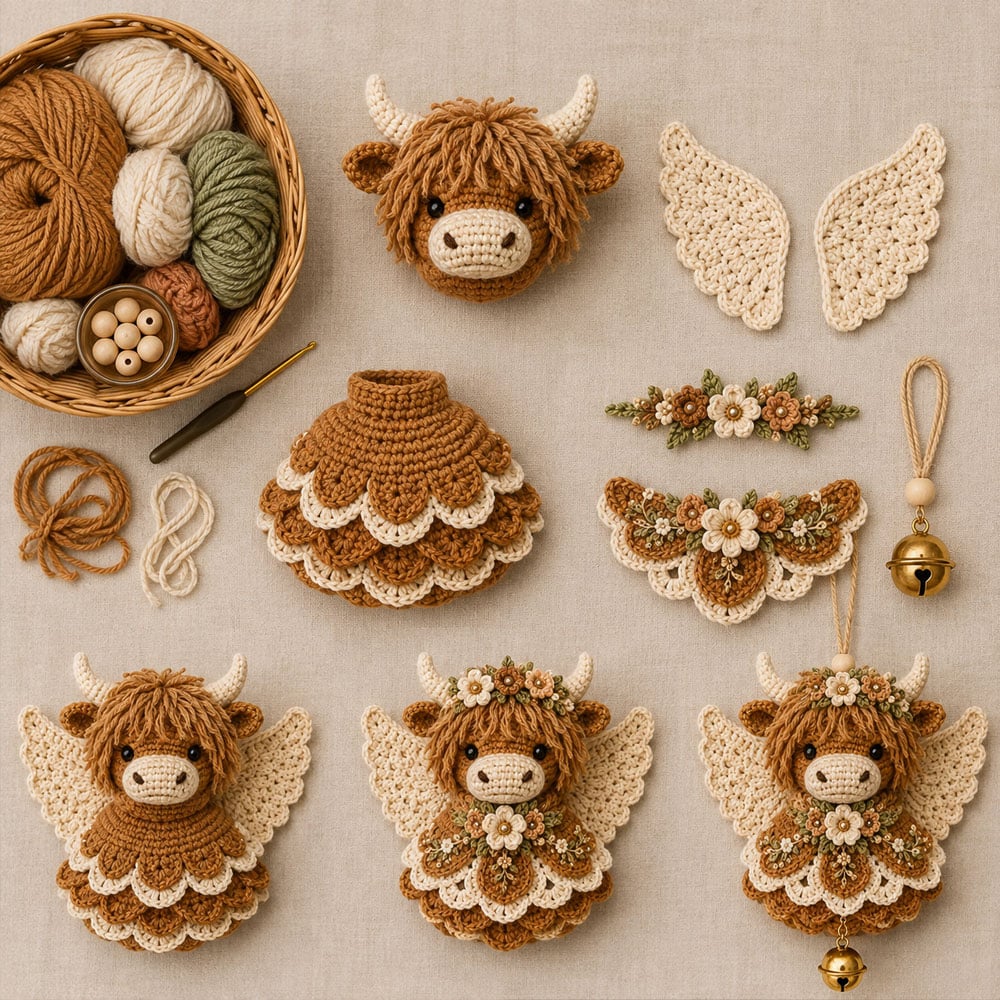 🧶 Handcrafted Angel Animal DIY Crochet Kit: Cute Guardian Ornaments! 👼✨