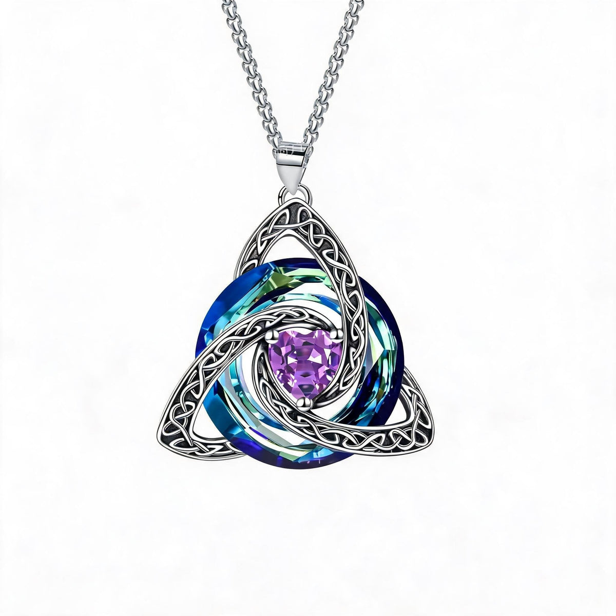 🍀💎 Birthstone Celtic Trinity Knot Necklace — Personalised Irish-Scottish Keepsake in 12 Birthstone Colours