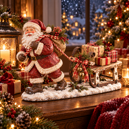 🎅🛷 Santa's Christmas Sleigh Farmhouse Table Decor — Festive Centerpiece with Gift-Filled Sleigh