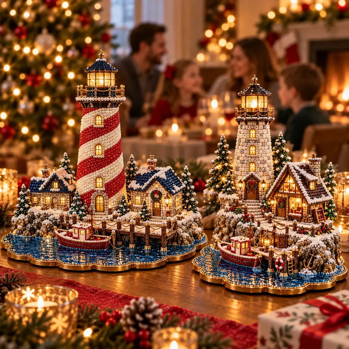 🗼DIY Pearl Diamond Christmas Lighthouse Kit -- 8 Coastal Styles, Bead-by-Bead Craft & Standing Holiday Display