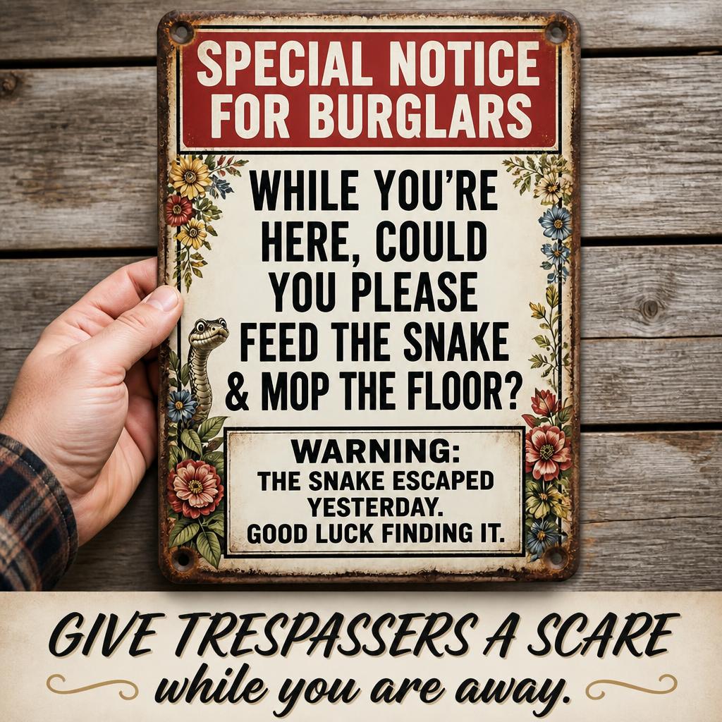 🐍 "Going Away?" Funny Snake Metal Sign — Psychological Burglar Deterrent for Garden & Gate 🔒