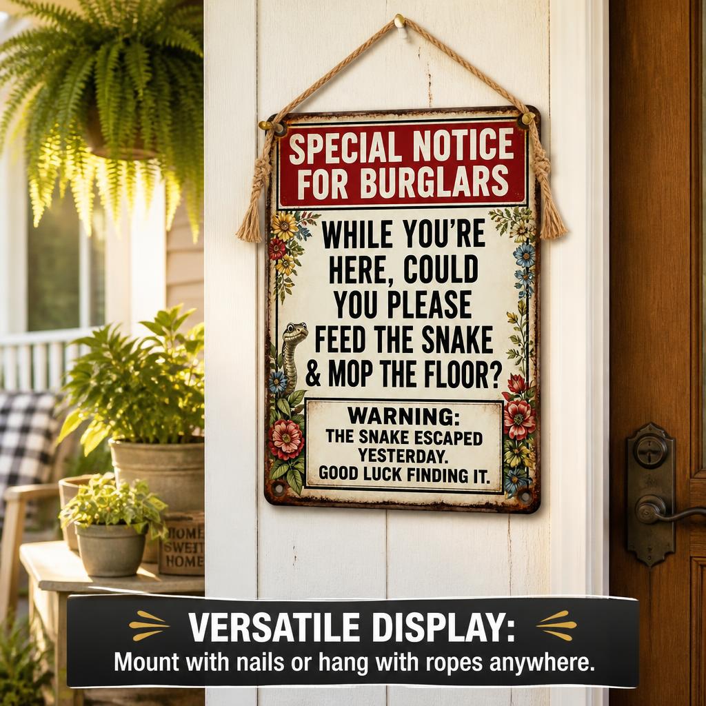 🐍 "Going Away?" Funny Snake Metal Sign — Psychological Burglar Deterrent for Garden & Gate 🔒
