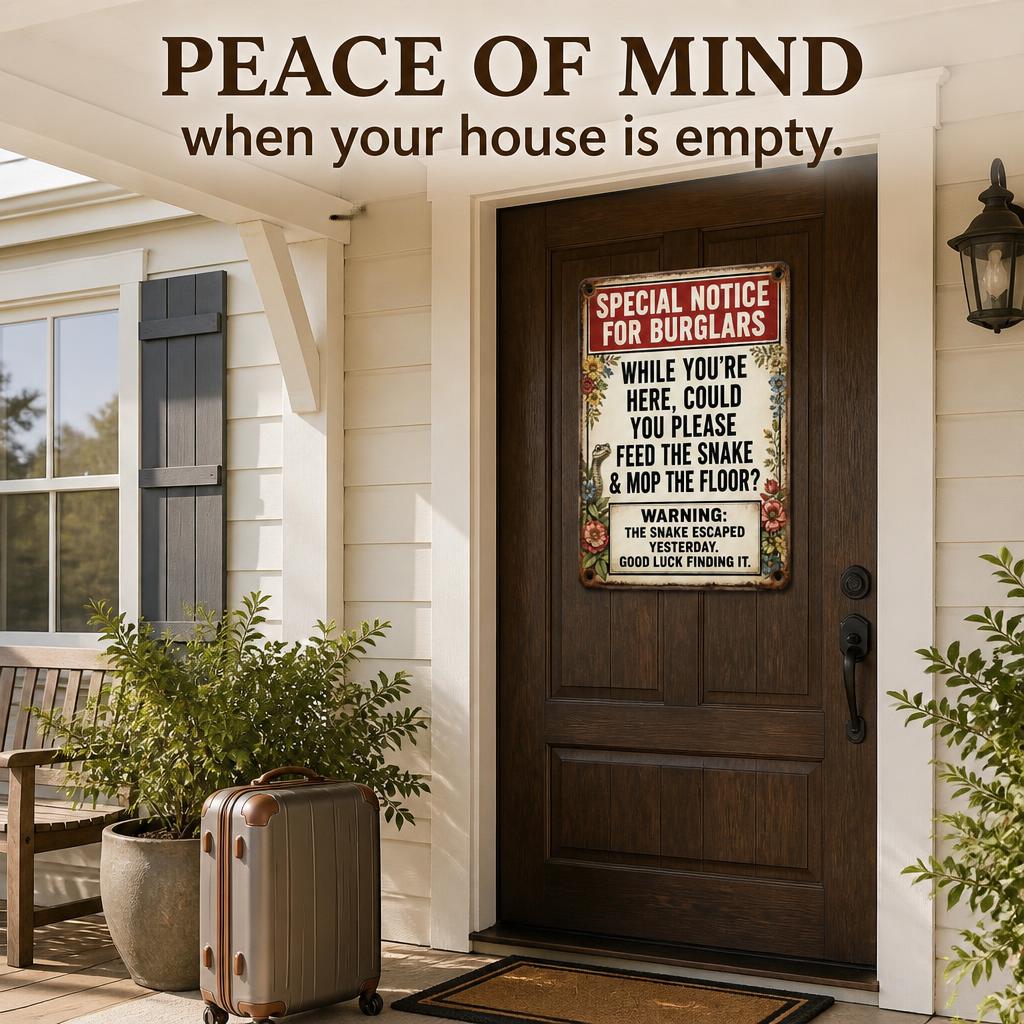 🐍 "Going Away?" Funny Snake Metal Sign — Psychological Burglar Deterrent for Garden & Gate 🔒