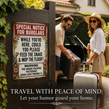 🐍 "Going Away?" Funny Snake Metal Sign — Psychological Burglar Deterrent for Garden & Gate 🔒