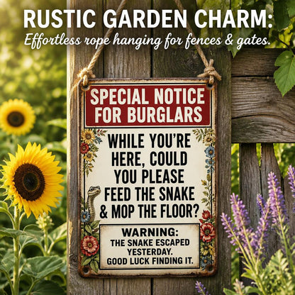 🐍 "Going Away?" Funny Snake Metal Sign — Psychological Burglar Deterrent for Garden & Gate 🔒